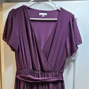 Plum purple floor length flowy dress with belted waist